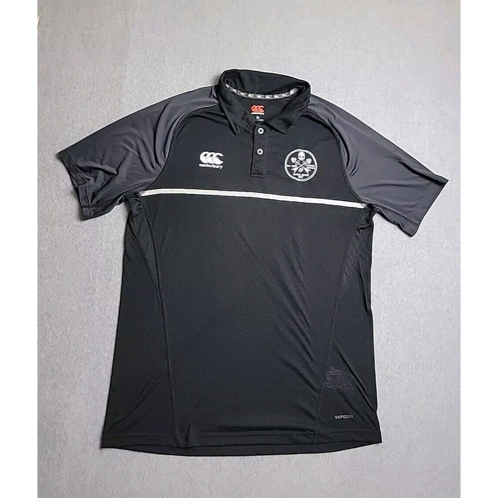 Canterbury Polo Shirt Mens L Black Lightweight‎ Golf Skull Logo Stretch Preppy